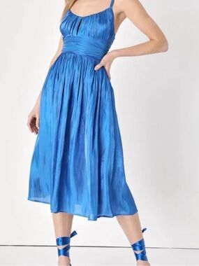 Lulu's Royal Blue Lace Up Satin Midi Dress